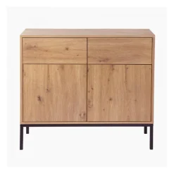 Commode 2 Portes 2 Tiroirs Décor Chêne en bois Beige