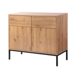 Commode 2 Portes 2 Tiroirs Décor Chêne en bois Beige