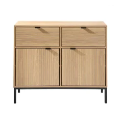 Commode 2 Portes 2 Tiroirs Façades Rainurées en bois Beige