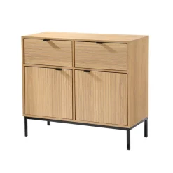 Commode 2 Portes 2 Tiroirs Façades Rainurées en bois Beige
