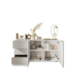 Commode 2 portes 3 tiroirs blanc lacqué