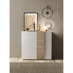 Commode 2 portes Blanc lacqué brillant chene
