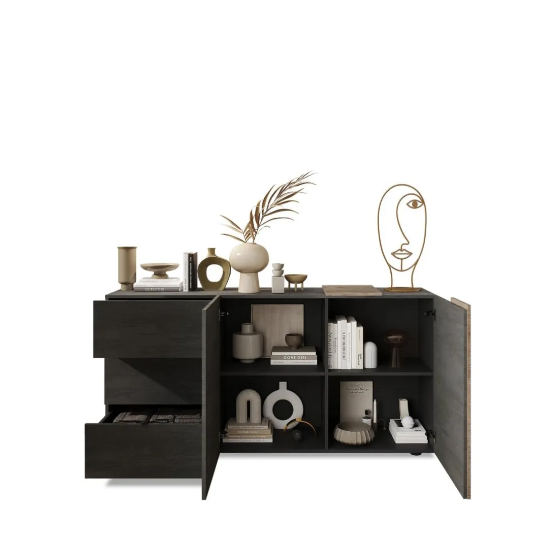 Commode 2 portes et 3 tiroirs gris