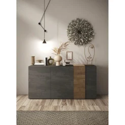 Commode 3 portes panneaux de particules gris