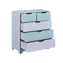 Commode 5 tiroirs Bois Massif Gris et Vert Sauge