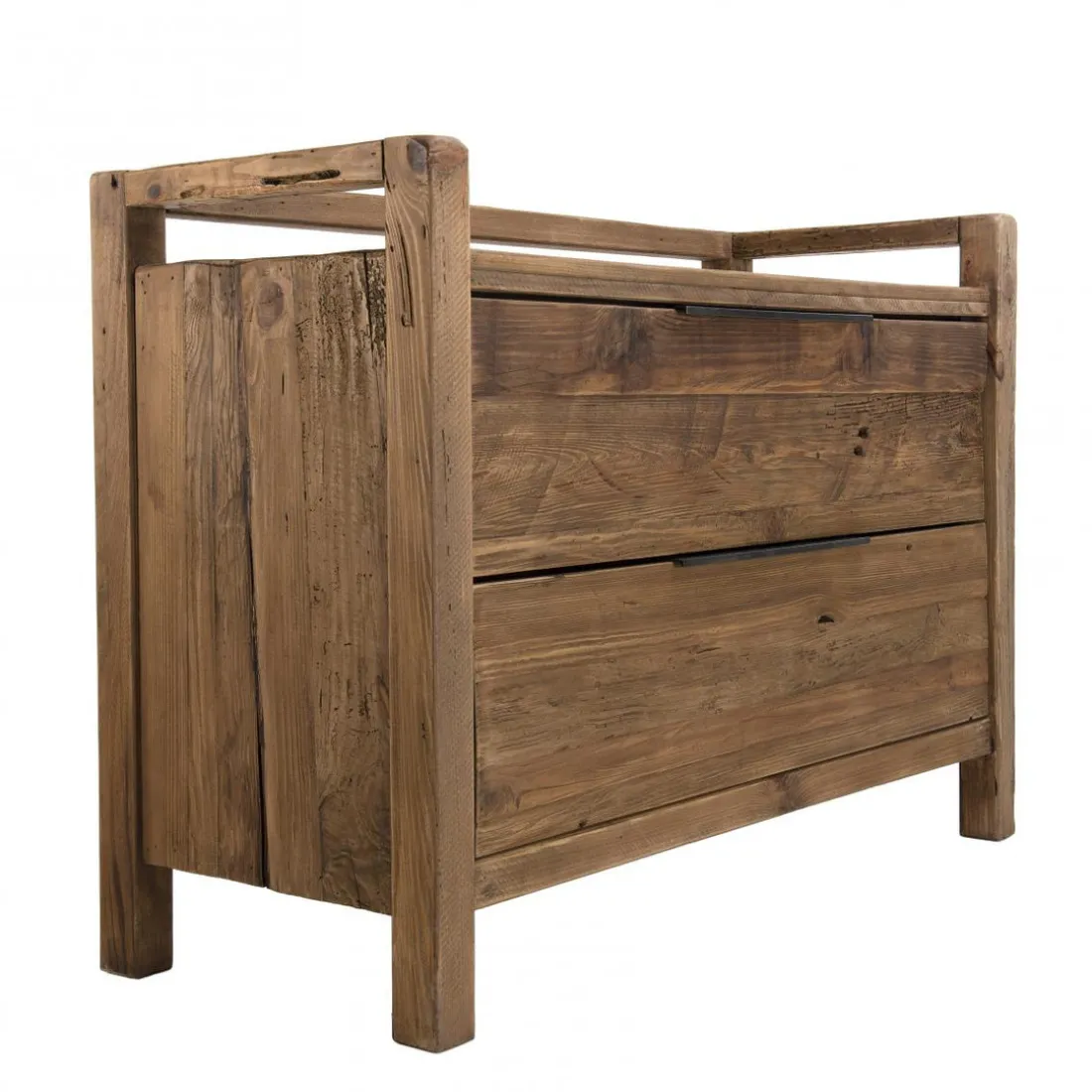 Commode ANDRIAN 2 Tiroirs Bois Pin Recyclé