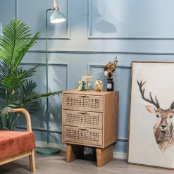 Commode Chiffonnier Scandinave en Bois 3 Tiroirs Bois Marron