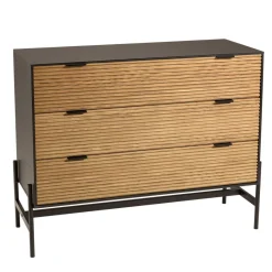 Commode marron et noire 3 tiroirs Pin pieds métal noir