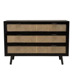 Commode noire 3 tiroirs cannage naturel ANGELO