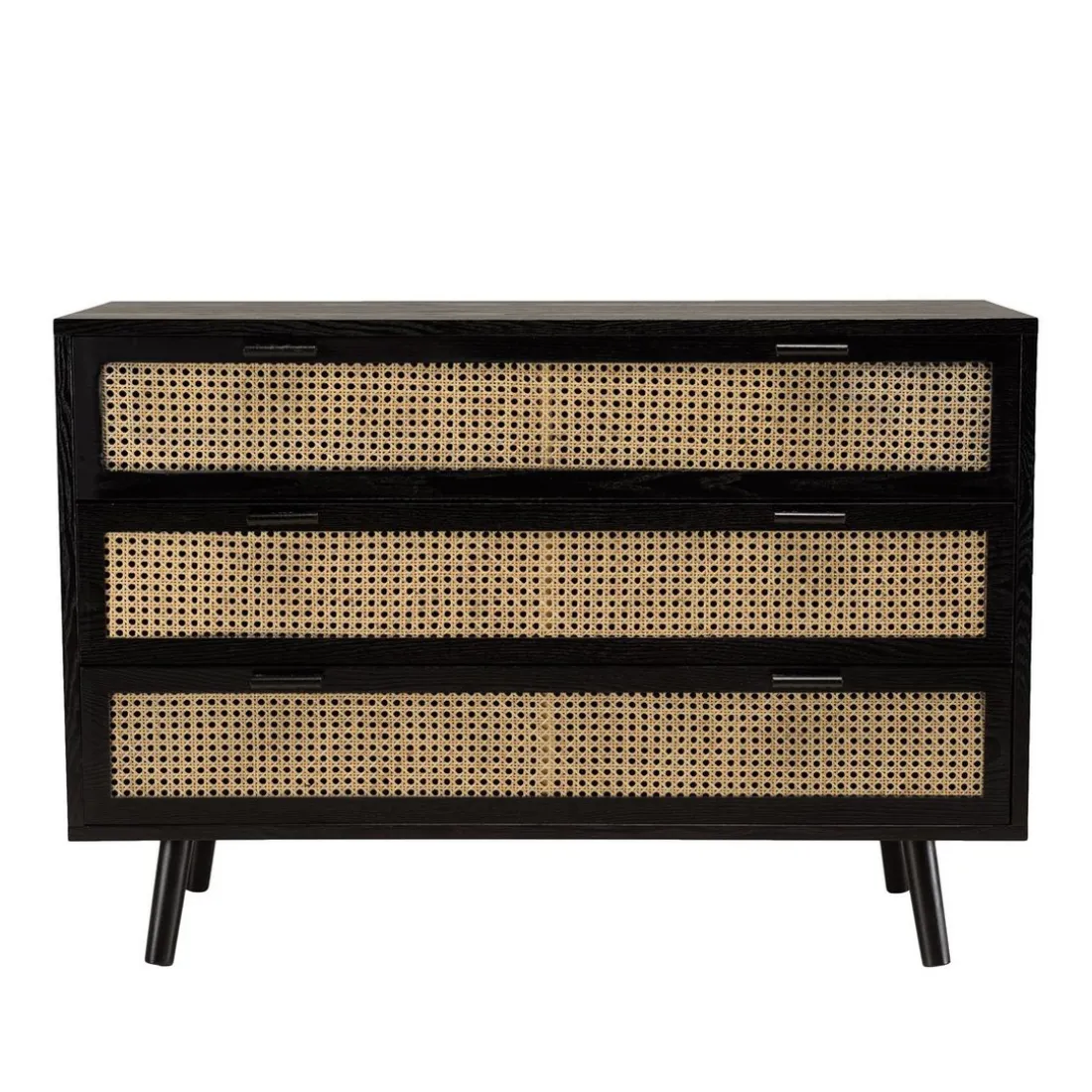 Commode noire 3 tiroirs cannage naturel ANGELO