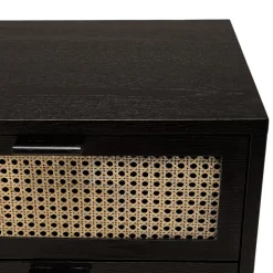 Commode noire 3 tiroirs cannage naturel ANGELO