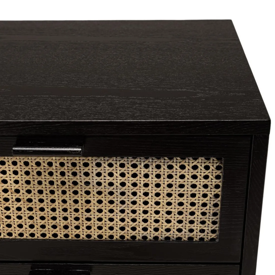Commode noire 3 tiroirs cannage naturel ANGELO