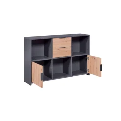 Commode PEPETO 2 portes & 2 tiroirs coloris chêne Artisan /anthracite