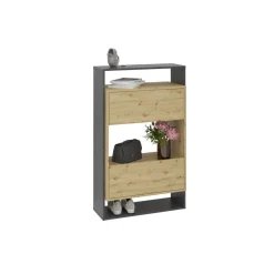 Comode haute avec 2 tiroirs VERONA 2 gris et naturel