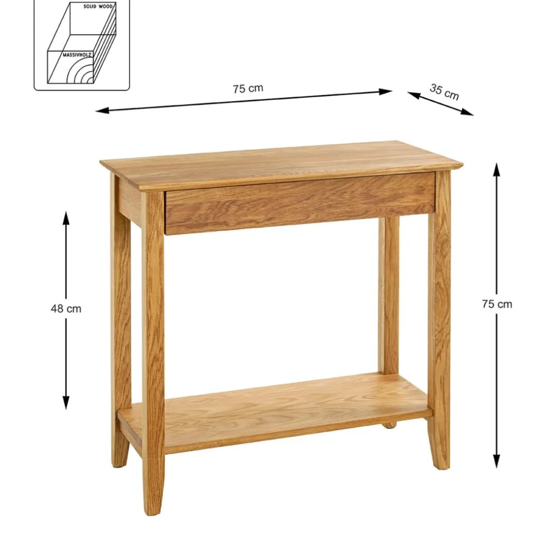 Console 1 tiroir et 1 etagère bois de chêne