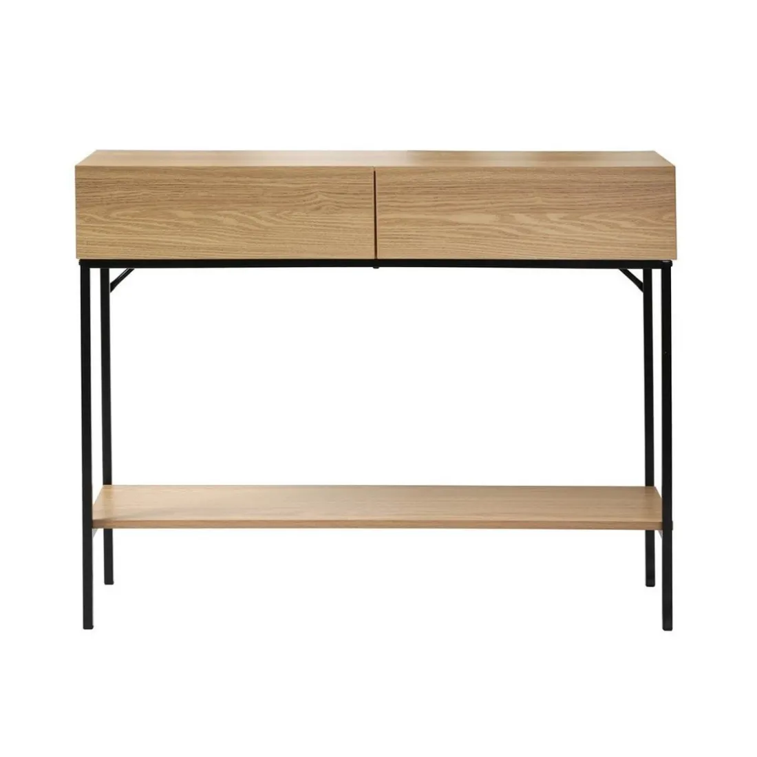 Console 2 Tiroirs 1 Tablette Décor Bois en bois Beige