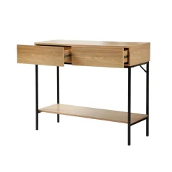 Console 2 Tiroirs 1 Tablette Décor Bois en bois Beige