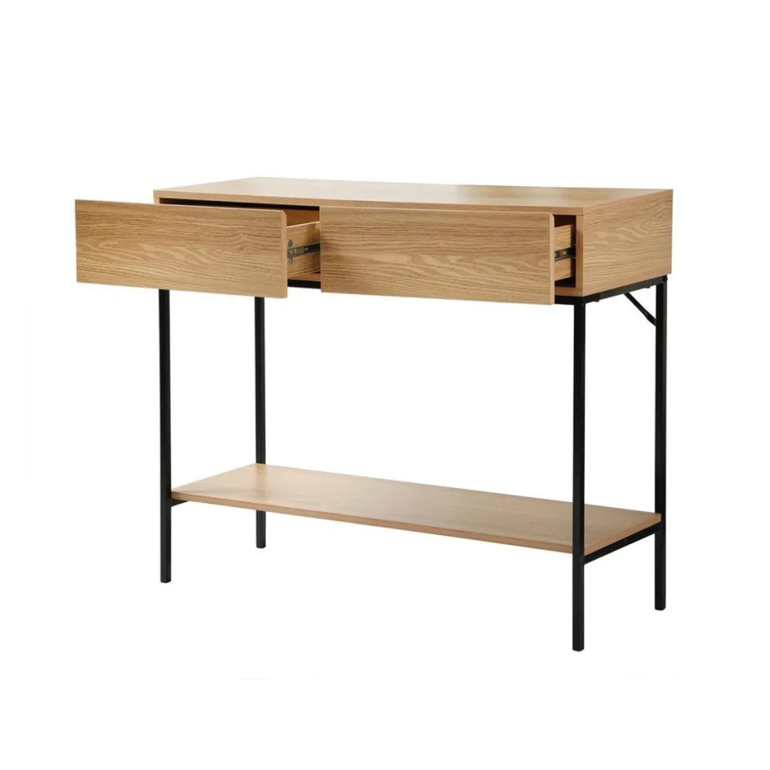 Console 2 Tiroirs 1 Tablette Décor Bois en bois Beige