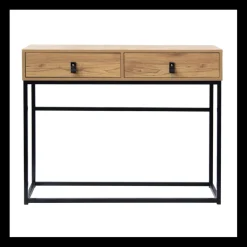 Console 2 tiroirs avec pieds en métal effet chêne Beige