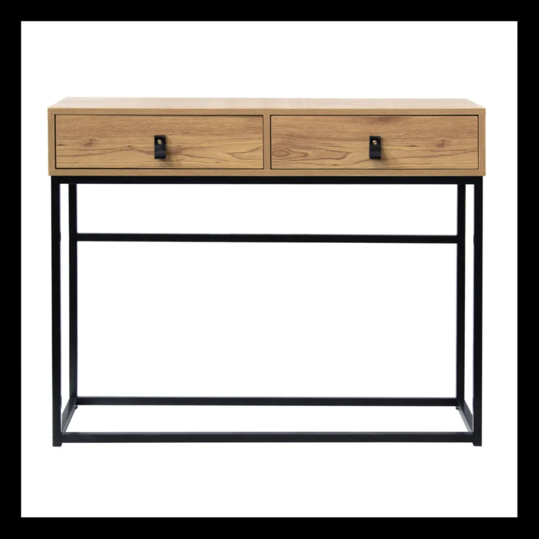 Console 2 tiroirs avec pieds en métal effet chêne Beige