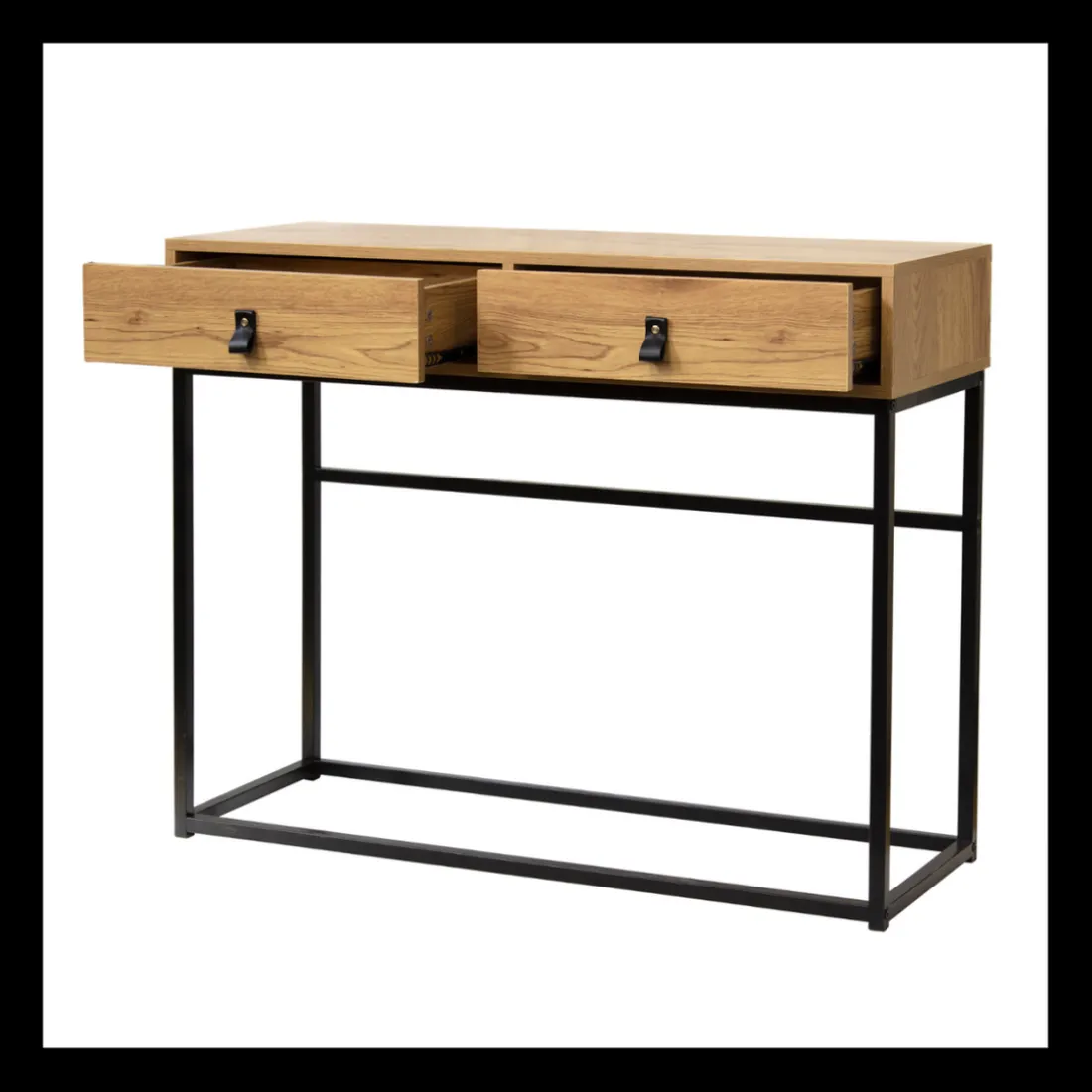 Console 2 tiroirs avec pieds en métal effet chêne Beige