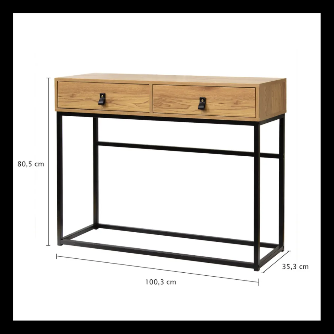 Console 2 tiroirs avec pieds en métal effet chêne Beige