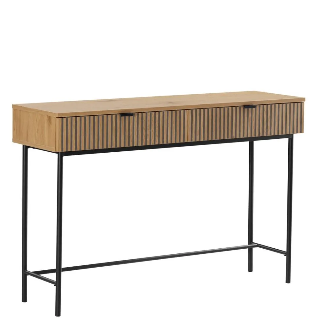 Console 2 tiroirs décor effet bois rainuré noir naturel SCOTT