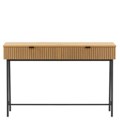 Console 2 tiroirs décor effet bois rainuré noir naturel SCOTT