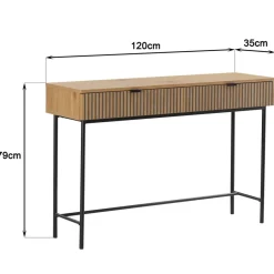 Console 2 tiroirs décor effet bois rainuré noir naturel SCOTT