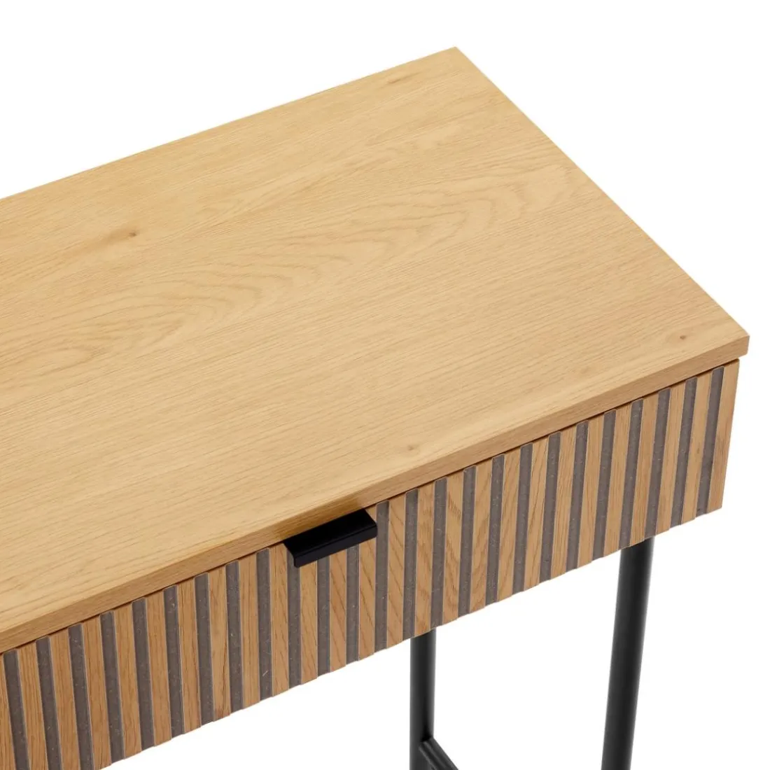 Console 2 tiroirs décor effet bois rainuré noir naturel SCOTT