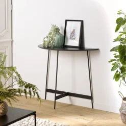 Console demi-lune Noir piètement métal