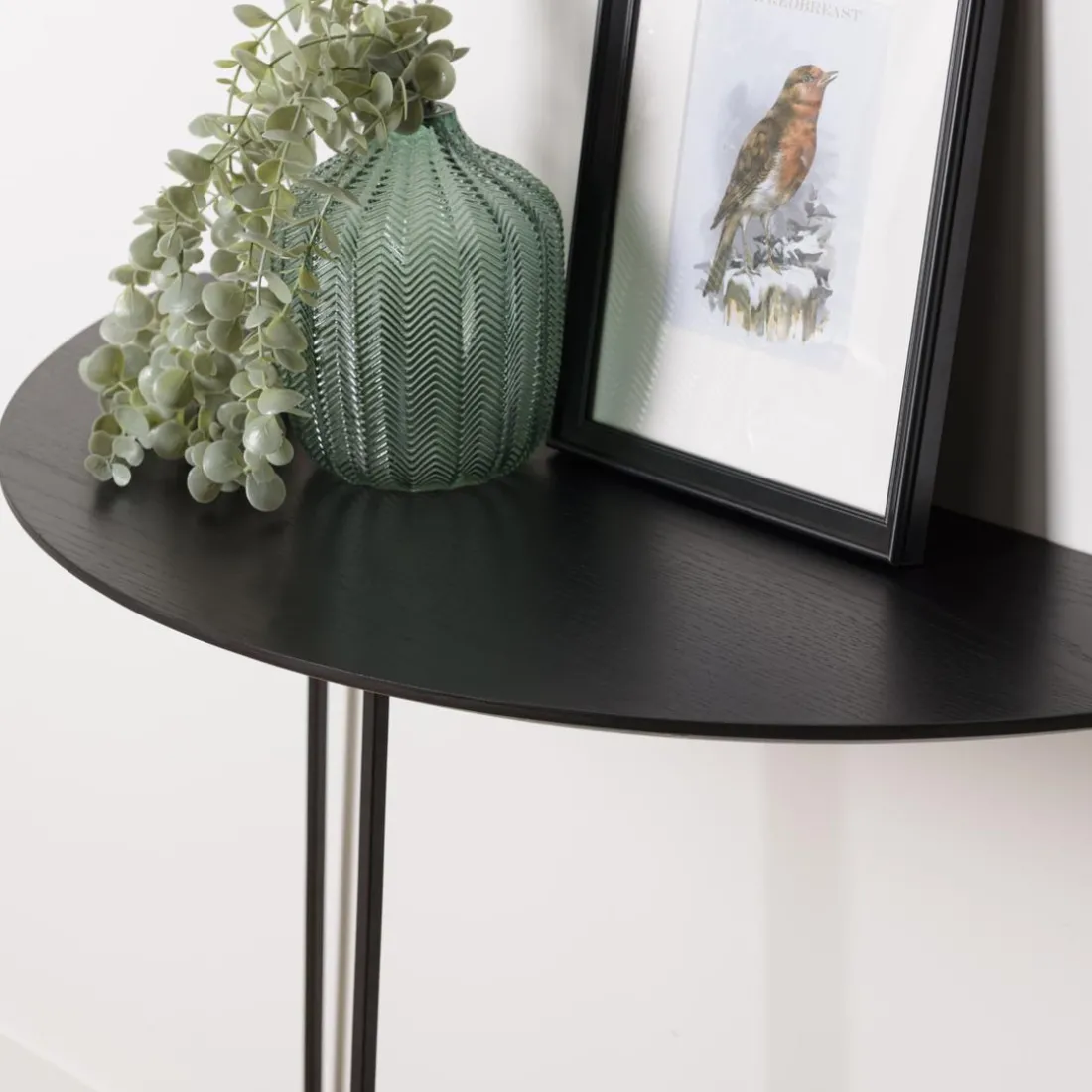 Console demi-lune Noir piètement métal