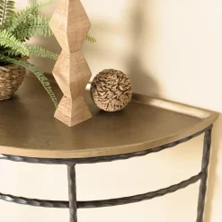 Console demi-lune 90x36cm alu doré pieds métal noirs torsadés JOHAN