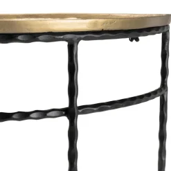 Console demi-lune 90x36cm alu doré pieds métal noirs torsadés JOHAN