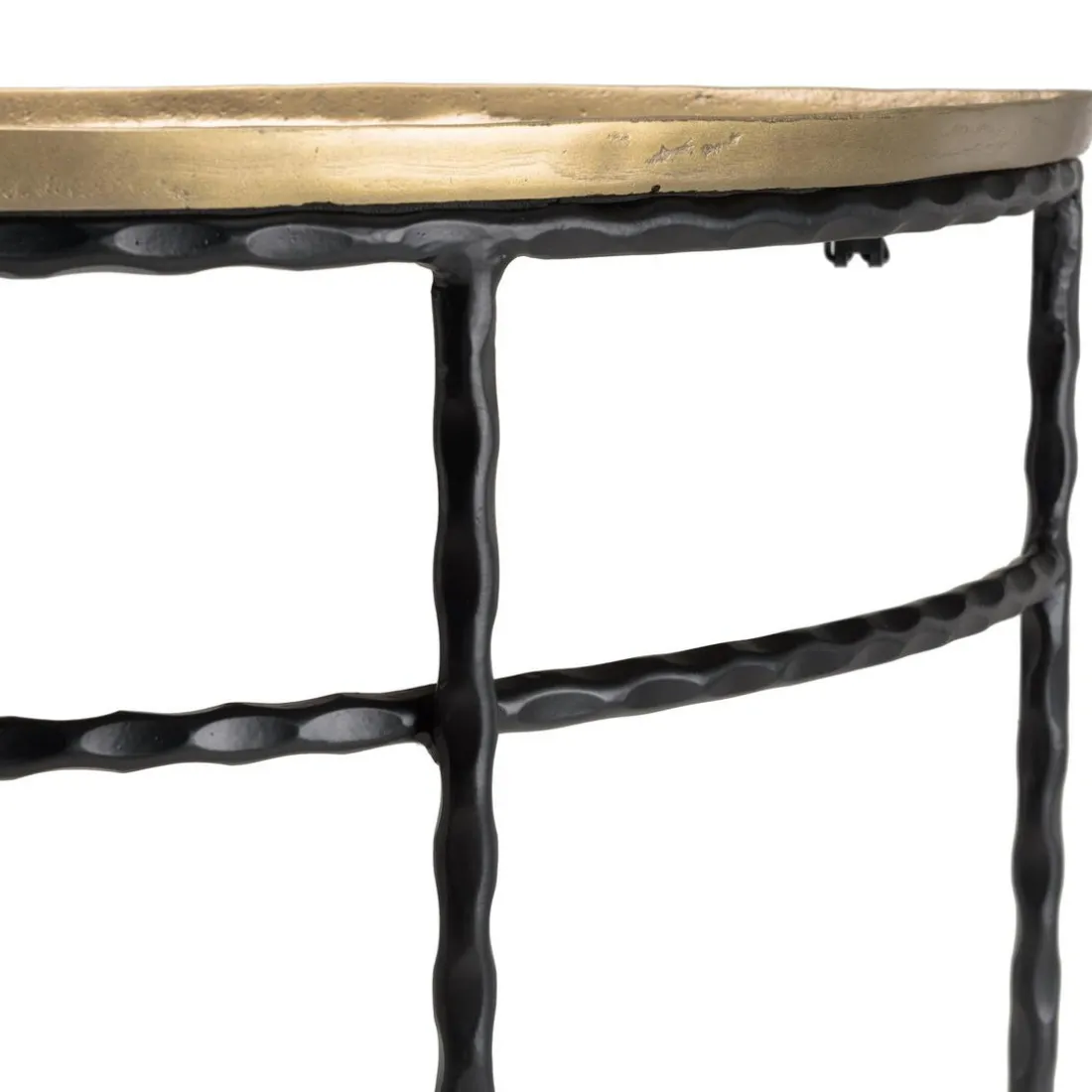 Console demi-lune 90x36cm alu doré pieds métal noirs torsadés JOHAN