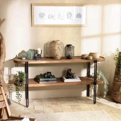 Console double plateau arrondi en bois de teck recyclé