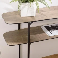 Console double plateau couleur mocha pieds métal noir JULIA