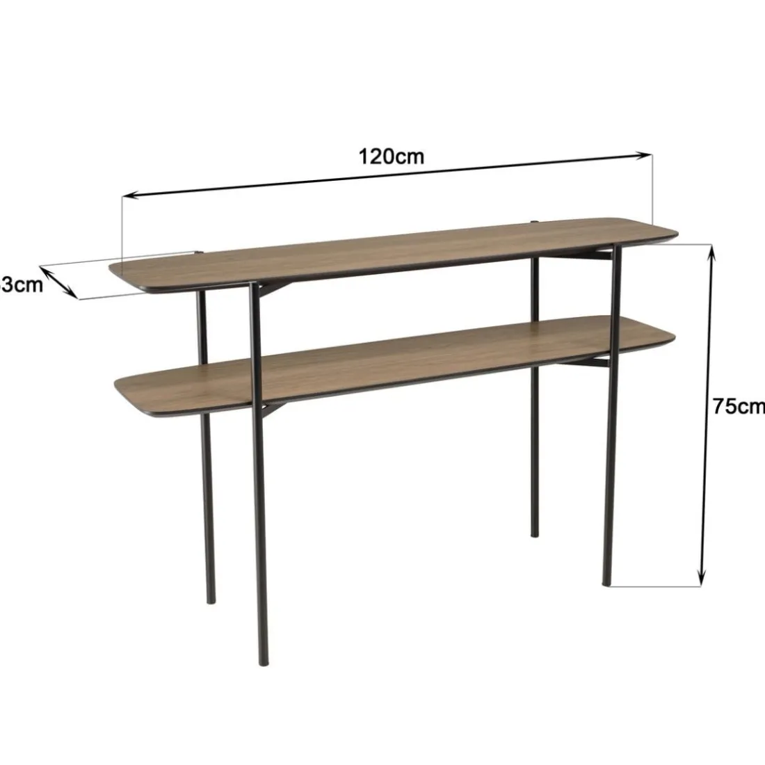 Console double plateau couleur mocha pieds métal noir JULIA