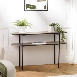 Console double plateau couleur mocha pieds métal noir JULIA