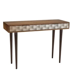 Console en bois de manguier 2 tiroirs motifs ethniques dorés ALIX