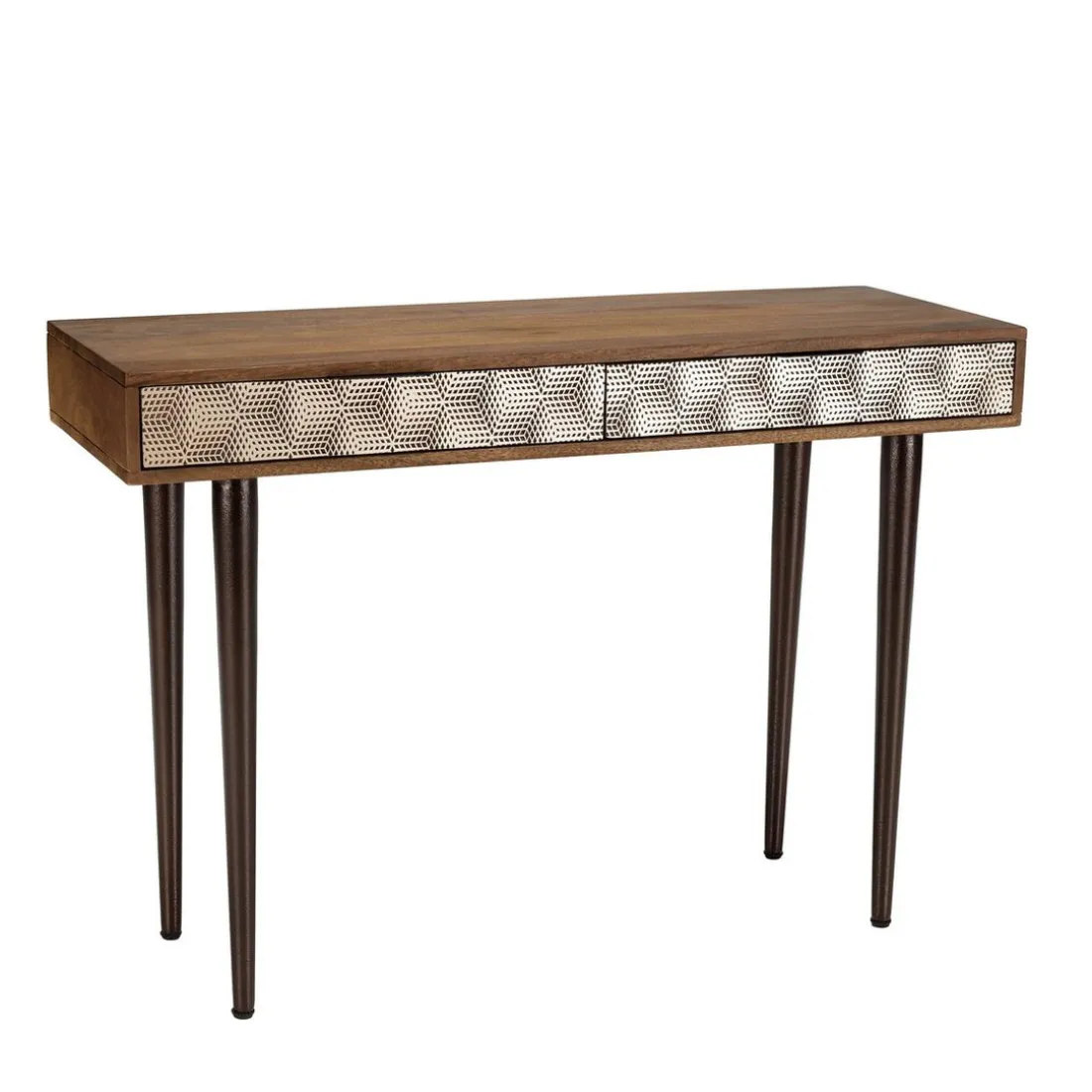 Console en bois de manguier 2 tiroirs motifs ethniques dorés ALIX
