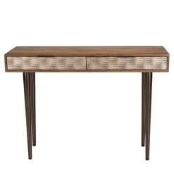 Console en bois de manguier 2 tiroirs motifs ethniques dorés ALIX