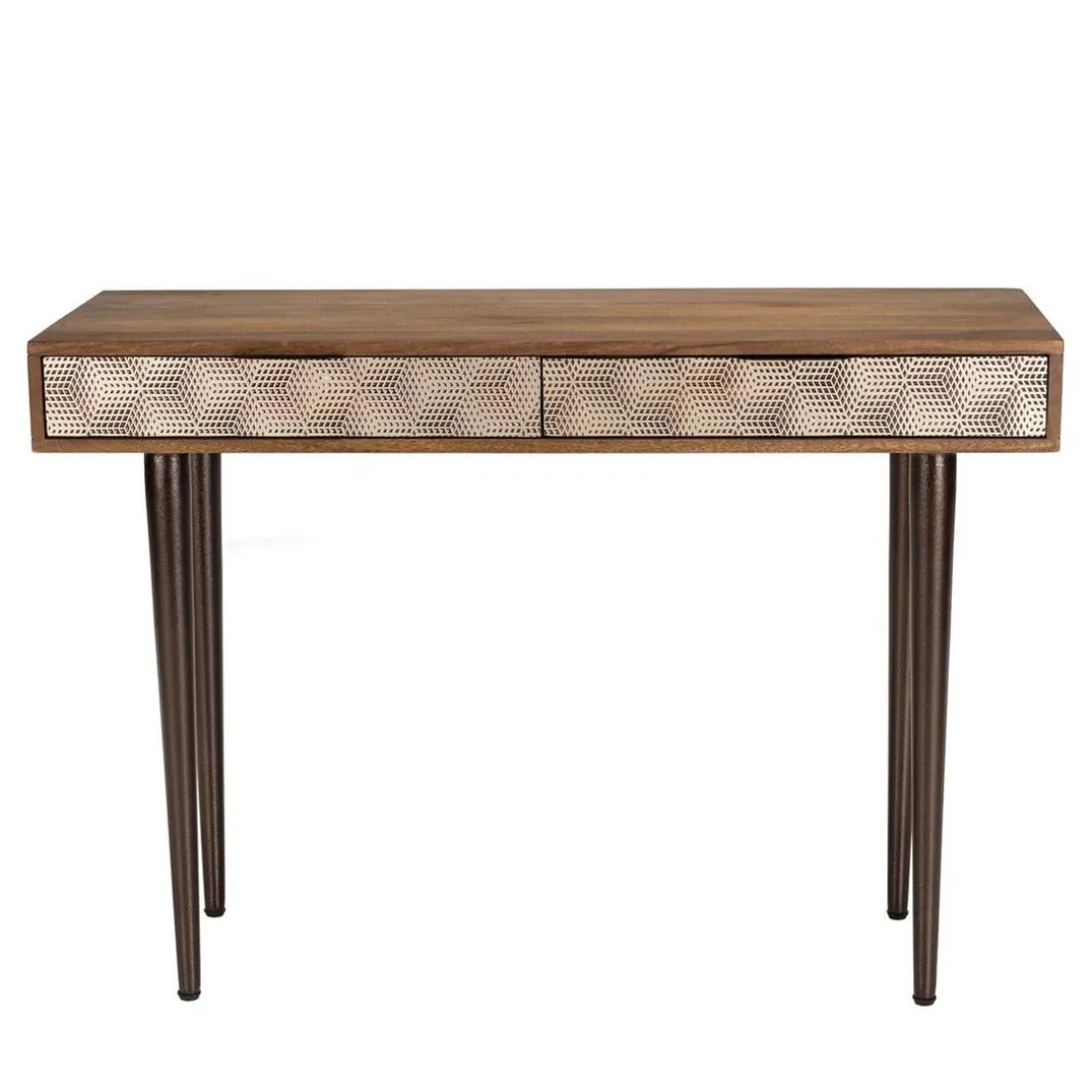 Console en bois de manguier 2 tiroirs motifs ethniques dorés ALIX