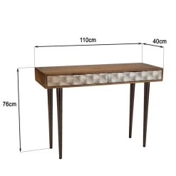 Console en bois de manguier 2 tiroirs motifs ethniques dorés ALIX