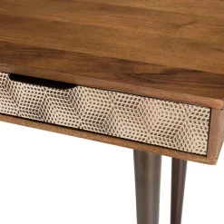 Console en bois de manguier 2 tiroirs motifs ethniques dorés ALIX