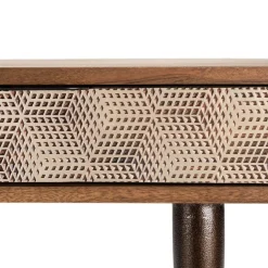 Console en bois de manguier 2 tiroirs motifs ethniques dorés ALIX