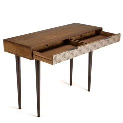 Console en bois de manguier 2 tiroirs motifs ethniques dorés ALIX