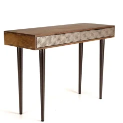 Console en bois de manguier 2 tiroirs motifs ethniques dorés ALIX