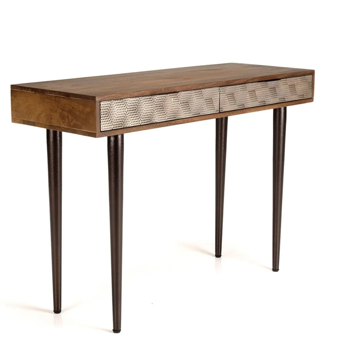 Console en bois de manguier 2 tiroirs motifs ethniques dorés ALIX