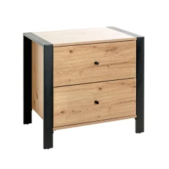 Console en métal noir avec 2 tiroirs décor chêne